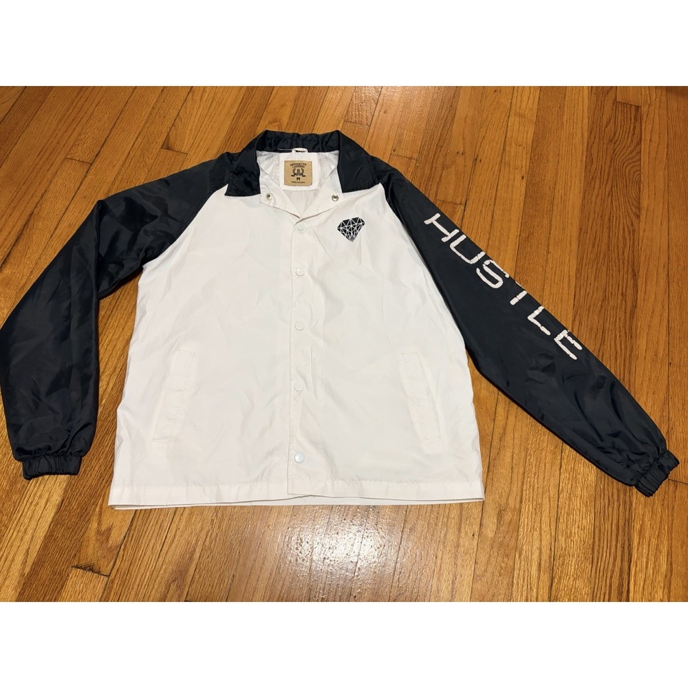 Brooklyn Laundry Hustle Snap Windbreaker White And Black Mens Size Medium